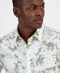 Alfani Men's Layered Botanical Poplin Short-Sleeve Shirt, Macy's Exclusive
