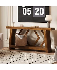 homfan All-Wood Console Table with Trapezoid Legs – 2-Tier Extra Long Sofa for Hallway, Living Room, Narrow Foyer