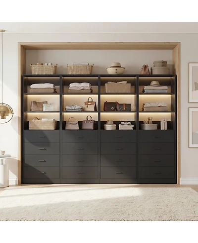Aheaplus 1-4 Pieces 21.3inch Closet Drawer System, Walk-in Tower with 4 Wooden Drawers and Shelves
