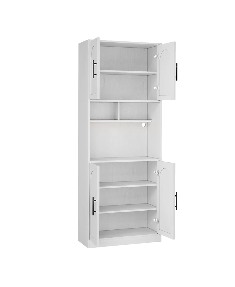 homfan 71" Tall Pantry Cabinet with Led Lights – Modern Kitchen Storage Hutch – Microwave Shelf – Adjustable Shelves – for Dining, Living Room