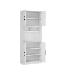 homfan 71" Tall Pantry Cabinet with Led Lights – Modern Kitchen Storage Hutch – Microwave Shelf – Adjustable Shelves – for Dining, Living Room
