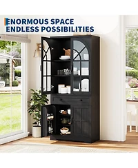 gaomon Tall Storage Cabinet with Arch Doors, Adjustable Shelves, Pb and Mdf Pantry, for Kitchen Dining Room
