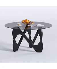 Vlsrka Modern Round Glass Coffee Table, Sculptural Cutout Base Design
