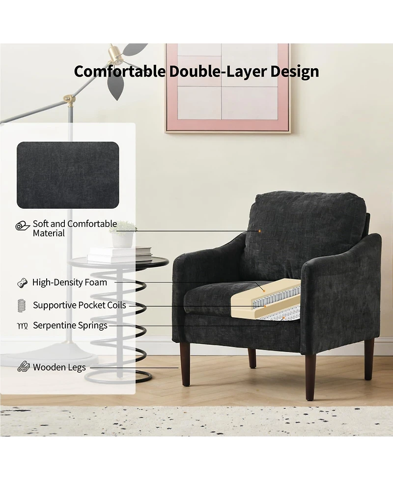 homfan Mid Century Modern Accent Chairs Set of 2, Chenille Armchairs with Curved Arms, Comfortable Lounge and Reading Chairs for Living Room