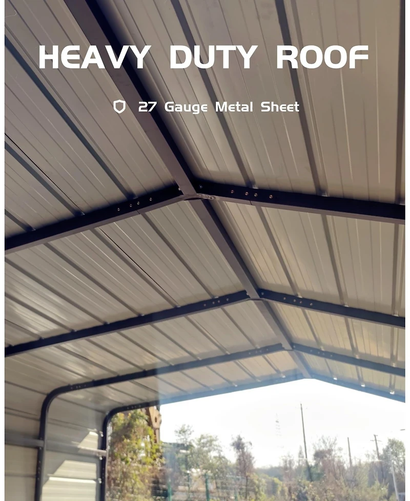Homfan 13 x 26 x 10 Ft Heavy Duty Iron Carport Garage for Cars Trucks Boats Rv, Outdoor Metal Vehicle Shelter with Side Supports