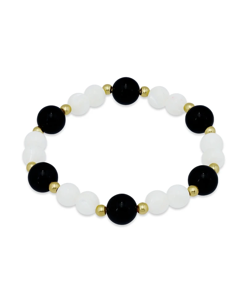 Macy's 14k Gold-Plated Over Brass Onyx Beads Imitation Pearl Stretch Bracelet