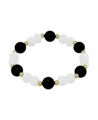 Macy's 14k Gold-Plated Over Brass Onyx Beads Imitation Pearl Stretch Bracelet