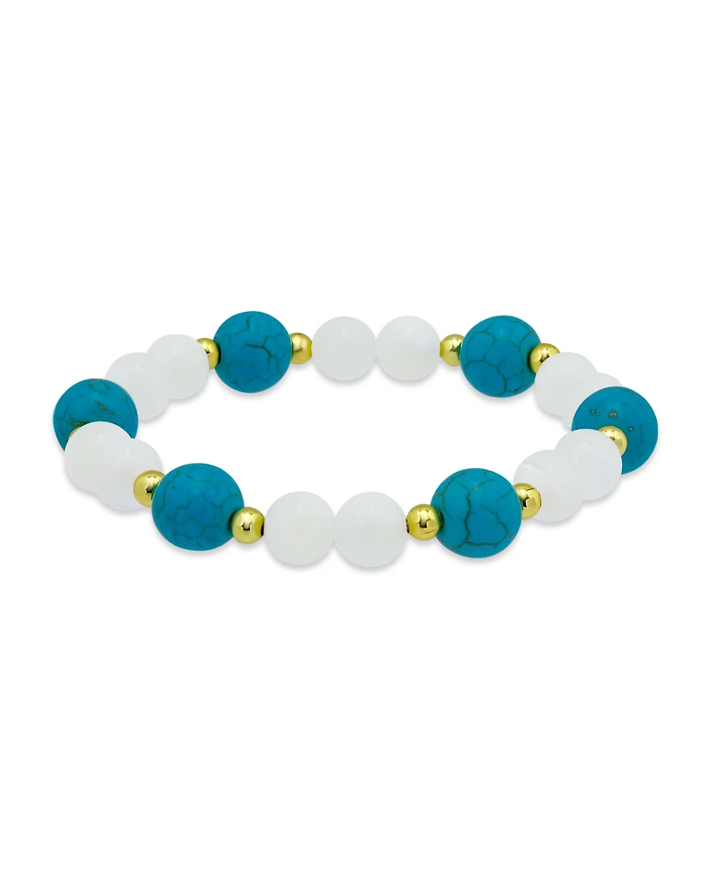 Macy's 14k Imitation Pearl Howlite Chrysocolla Beads Gold-Plated over Brass Stretch Bracelet