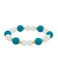 Macy's 14k Imitation Pearl Howlite Chrysocolla Beads Gold-Plated over Brass Stretch Bracelet