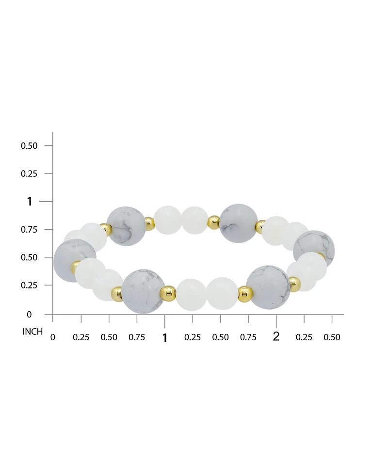 Macy's 14k Gold-Plated Over Brass Imitation Pearl Howlite Beads Stretch Bracelet