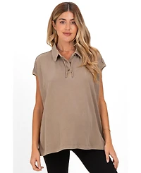 Pinkblush Maternity Mocha Pigment Dye Sleeveless Polo Oversized Top