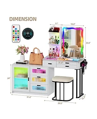 Vlsrka Lvifur Rgb Makeup Vanity Desk with Lights, Glass Top Table