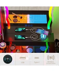 Vlsrka Lvifur Rgb Makeup Vanity Desk with Lights, Glass Top Table