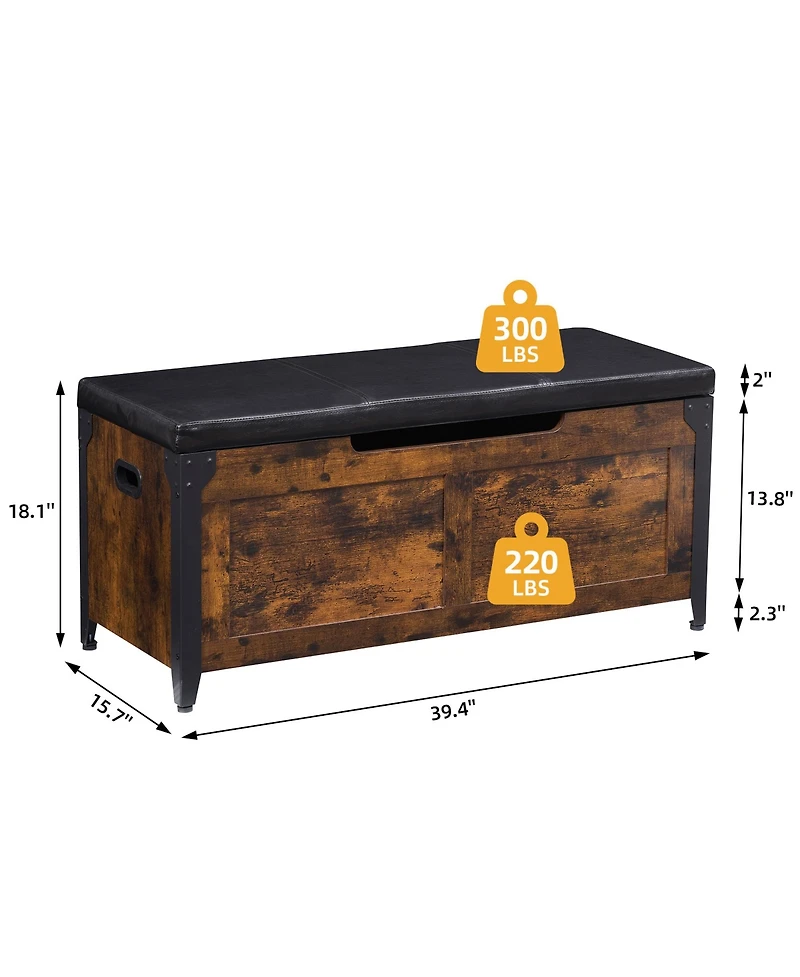 homfan Wooden Shoe Bench, Wood Storage Chest with Lift-Top Lid and Safety Hinges for Entryway or Living Room