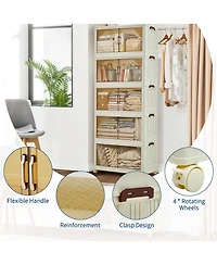 gaomon Stackable Foldable Storage Bins with Lids, Magnetic Doors and W-heels, Collapsible Closet Organizer for Home, Dorm and Office