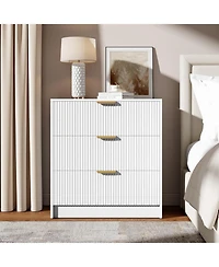 gaomon 3 Drawer Dresser, Modern Fluted Nightstand with Handles, Tall Chest for Bedroom, Living Room, Entryway