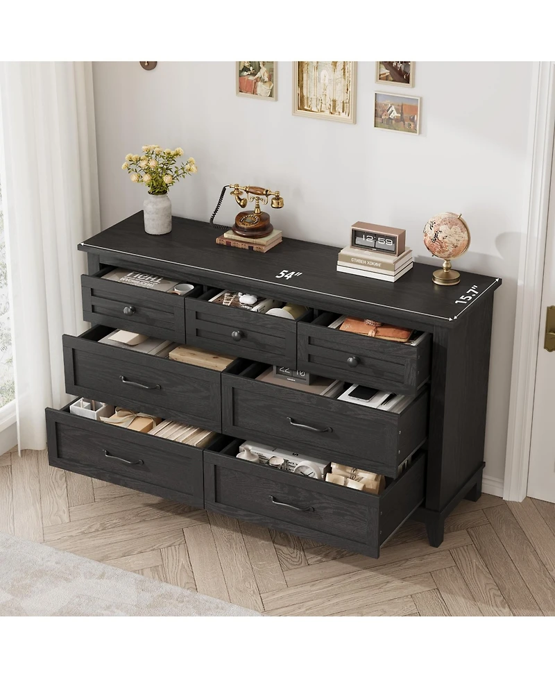 gaomon 7 Drawer Dresser, 54" Wide Wooden Storage Chest, Modern Mdf Closet Organizer for Bedroom, Living Room, Entryway