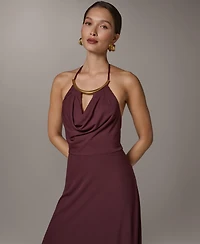 Donna Karan New York Women's Halter Hardware Neck Detail Midi Dress