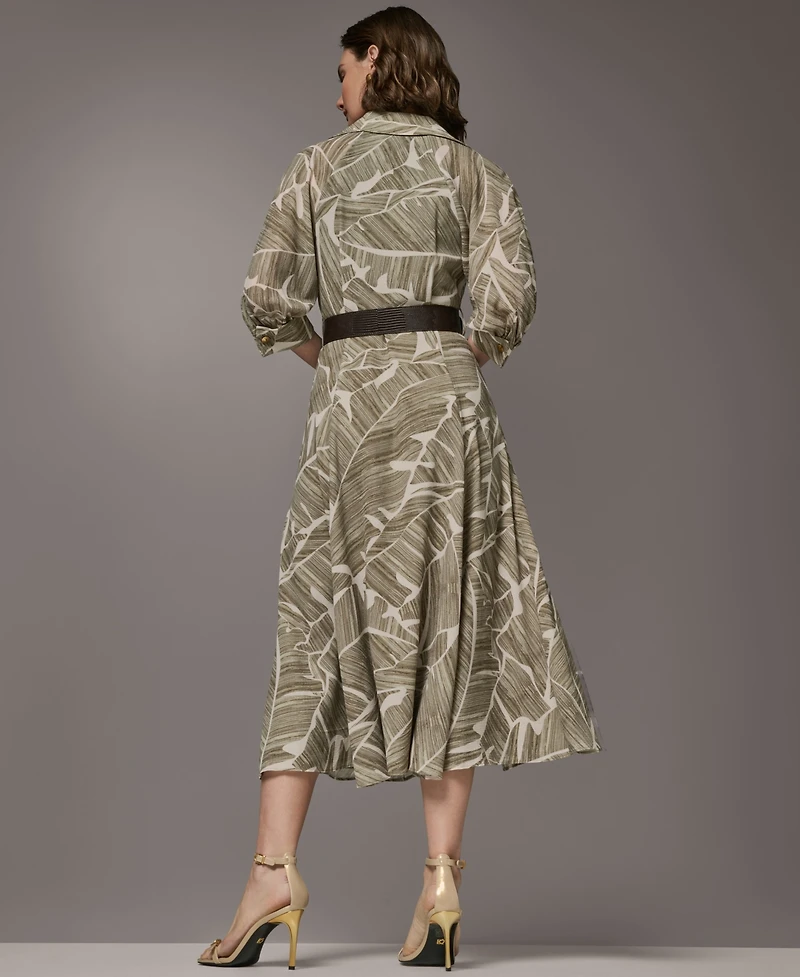 Donna Karan New York Women's Printed Collared Shirtdress with Faux Leather Belt