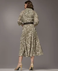 Donna Karan New York Women's Printed Collared Shirtdress with Faux Leather Belt