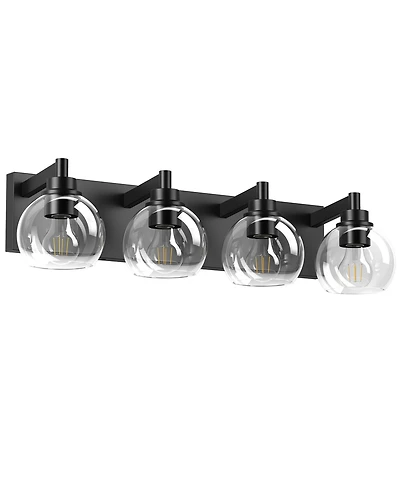 Busdays 4 Light Industrial Bathroom Vanity Light Glass Globe Shades Metal Base Wall Fixture Over Mirror Bulbs Not Included