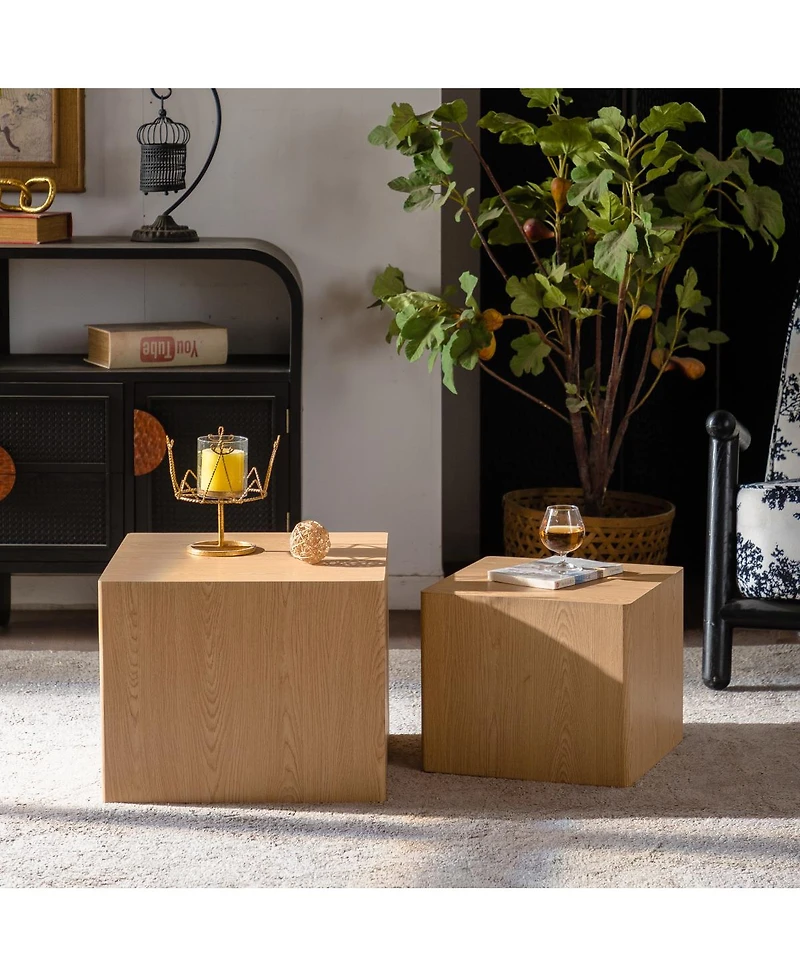 Streamdale Furniture Natural Wood Nesting Cube Coffee Table Set (Set of 2