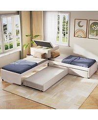 Streamdale Furniture L-Shaped Upholstered Twin Platform Bed with Trundle, Drawers, and Desk