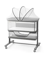Kinder King Baby 3-in-1 Bassinet Bedside Sleeper with Adjustable Height, Mosquito Net and Wheels