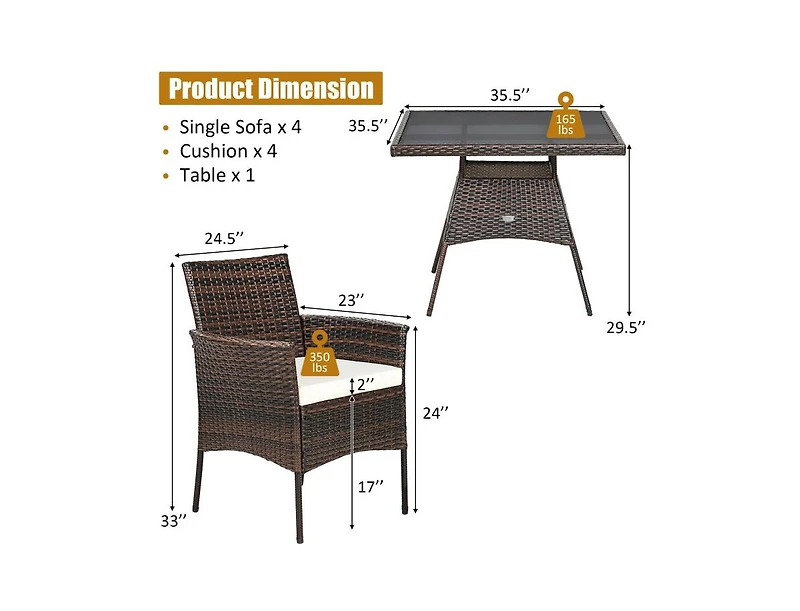 Mondawe Outdoor 5 Pieces Dining Table Set with 1 Table and 4 Single Sofas