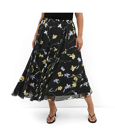 City Chic Plus Serene Petal Print Skirt