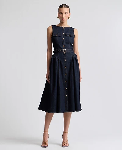Avec Les Filles Women's Sleeveless Denim Midi Dress