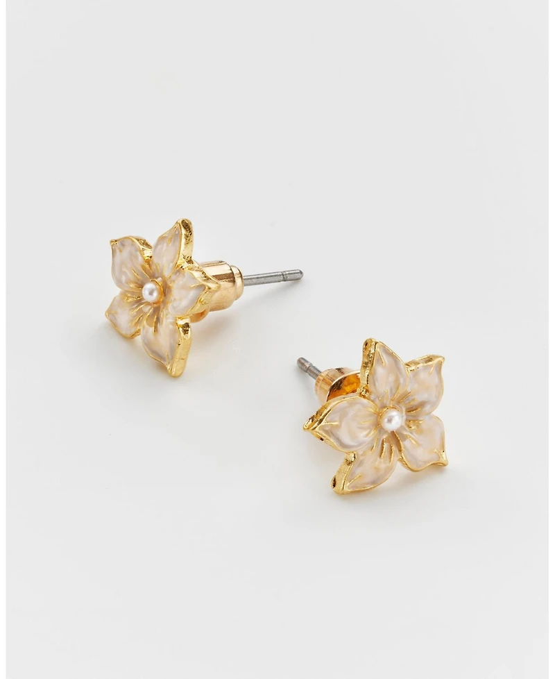 Fable England Gold Jasmine and Pearl Stud Earrings