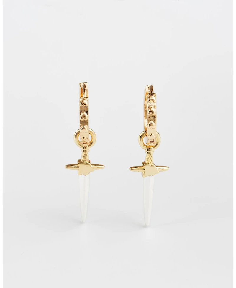 Fable England Gold Rose and Dagger Huggie Earrings