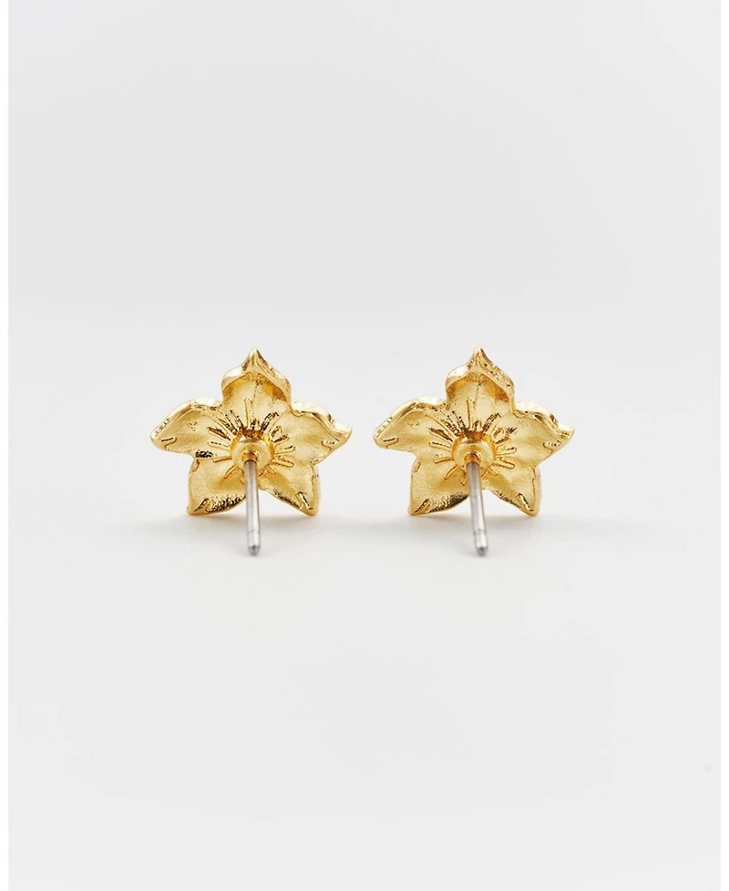 Fable England Gold Jasmine and Pearl Stud Earrings