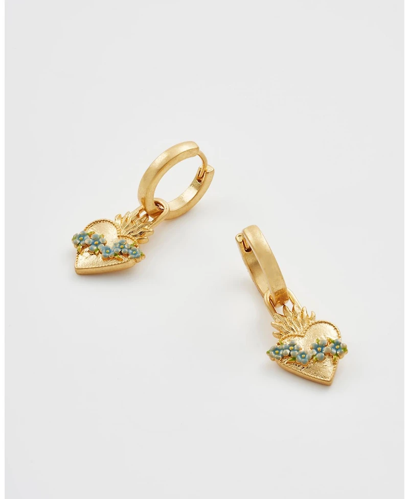 Fable England Gold Sacred Heart Huggie Earrings