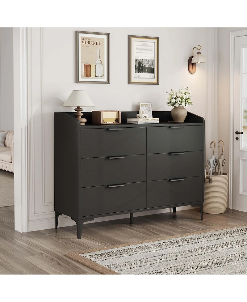 homfan 6-Drawer Dresser with Power Outlets, Usb Ports, Wide Wooden Storage Chest for Bedroom Living Room Entryway