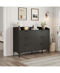 homfan 6-Drawer Dresser with Power Outlets, Usb Ports, Wide Wooden Storage Chest for Bedroom Living Room Entryway