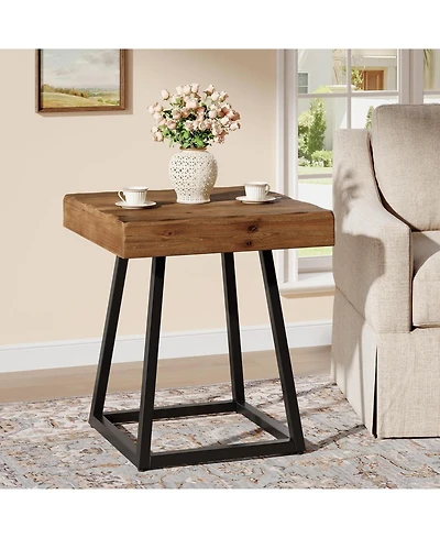 Tribesigns Solid Wood End Table, 19.7" Square Side Table with Metal Frame, for Living Room, Small Spaces