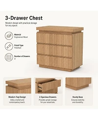 homfan 3-Drawer Dresser with Fluted Design and Floating Top, Modern Chest for Bedroom Entryway Small Spaces