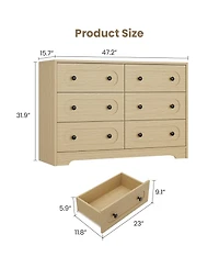 homfan 6-Drawer Dresser with Deep Drawers and Metal Knobs, Mid Century Modern Chest for Bedroom Living Room Entryway