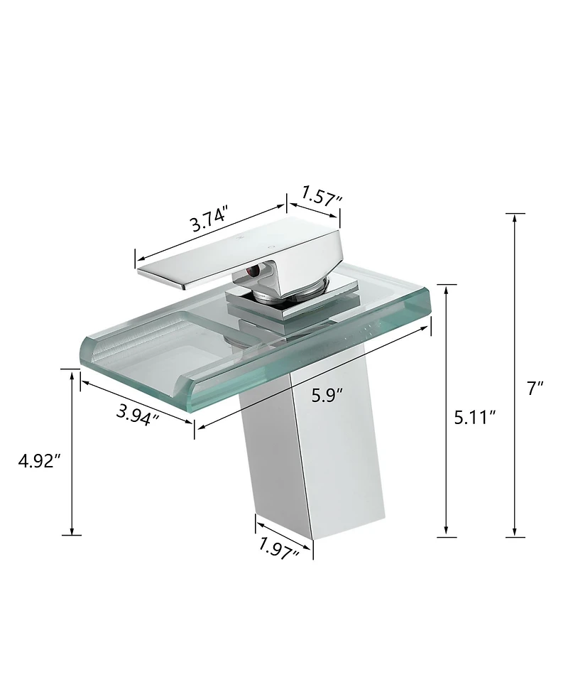Phying Bathroom Sink Faucet Led Light 3 Colors Changing Waterfall Glass Spout Hot Cold Water Mixer Single Handle One Hole Deck Mounted Bathroom Faucet