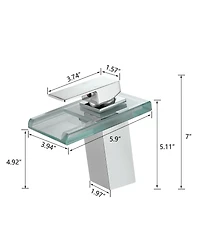 Phying Bathroom Sink Faucet Led Light 3 Colors Changing Waterfall Glass Spout Hot Cold Water Mixer Single Handle One Hole Deck Mounted Bathroom Faucet
