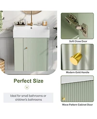 Phying 21.6 Inch Wall Mounted Floating Bathroom Vanity Modern Storage Cabinet with Ceramic Basin and Left Side Storage for Small Bathrooms