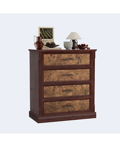 homfan 4-Drawer Farmhouse Tall Chest with Metal Handles, Rustic Dresser for Bedroom Living Room Hallway