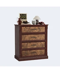 homfan 4-Drawer Farmhouse Tall Chest with Metal Handles, Rustic Dresser for Bedroom Living Room Hallway