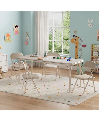homfan 5-Piece Kids Table and Chair Set - Lightweight Compact Children s Furniture Pu Leather Waterproof Easy Clean Safe Rounded Design