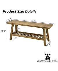 Streamdale Furniture 43" Farmhouse Wood Bench, 2-Tier Entryway Storage (Distressed Wood)
