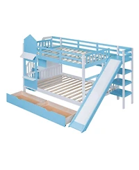 Streamdale Furniture Castle Bunk Bed With Slide, 2 Drawers, 3 Shelves