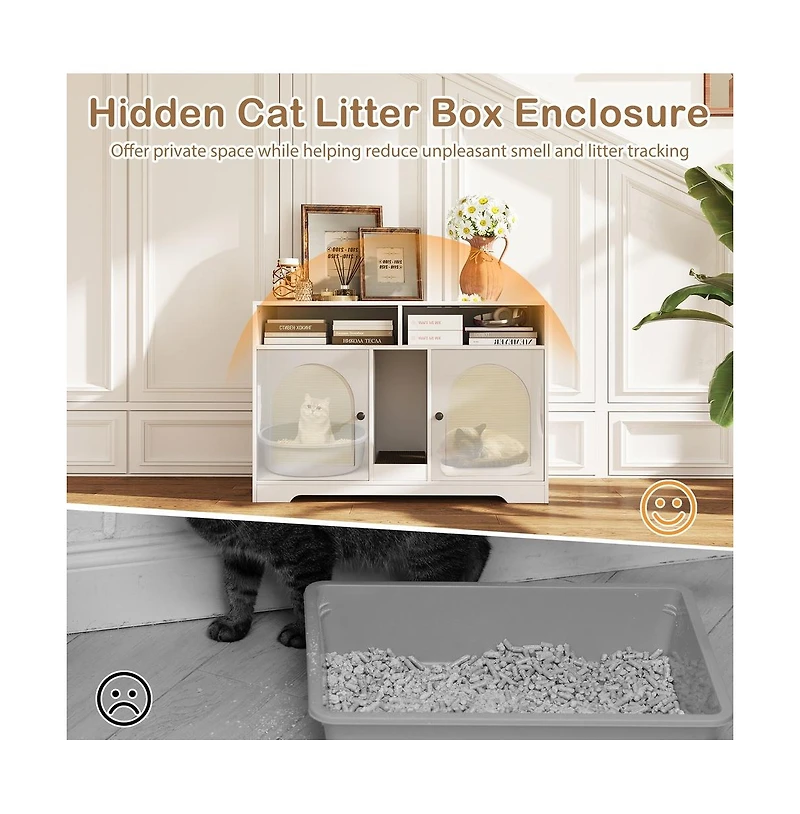 Ruie 43 in Dual-Room Cat Litter Box Enclosure with Sisal Scratching Mats