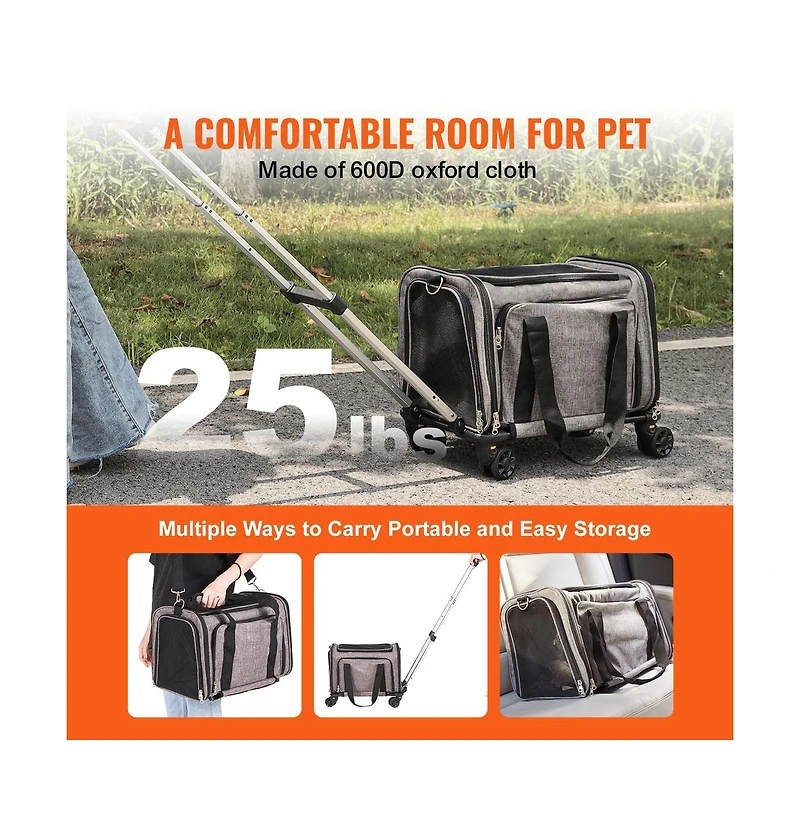 Ruie Rolling Pet Carrier with Telescopic Handle for Small Cats and Dogs up to 25 lbs